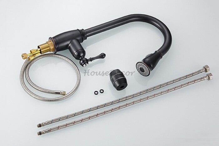 Black Brass kitchen sink mixer tap pull out spray additional view