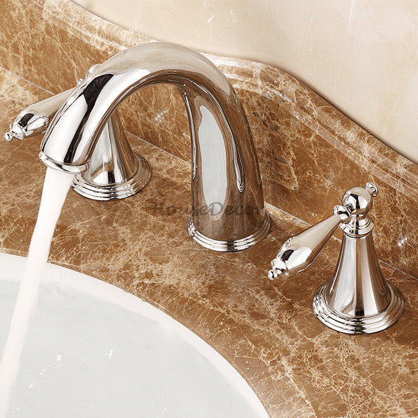 Chrome bath shower mixer tap dual handle control detail view