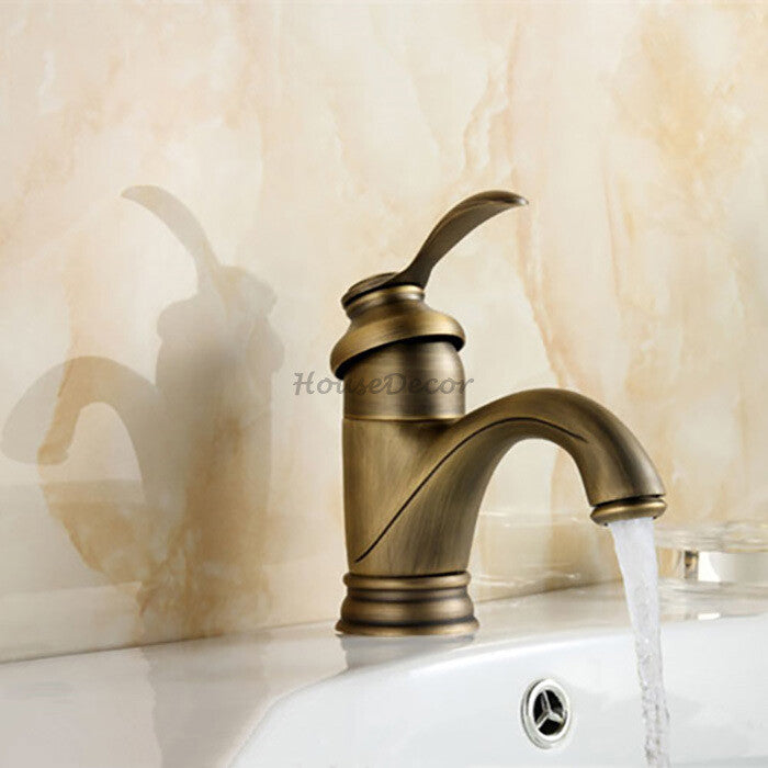 Antique Brass bath shower mixer tap single lever control detail view