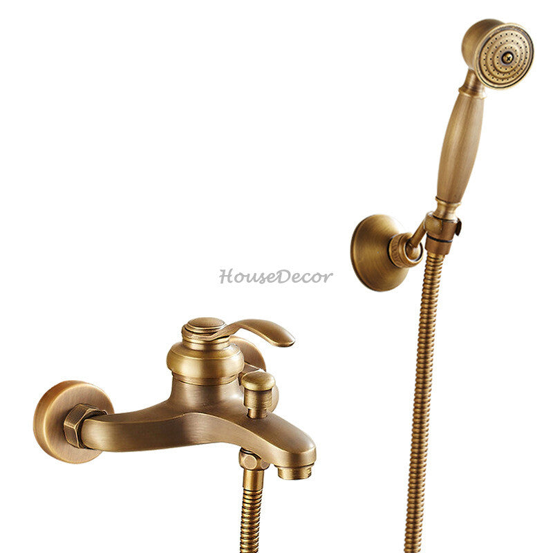 Antique Brass bath shower mixer tap wall mounted design detail view