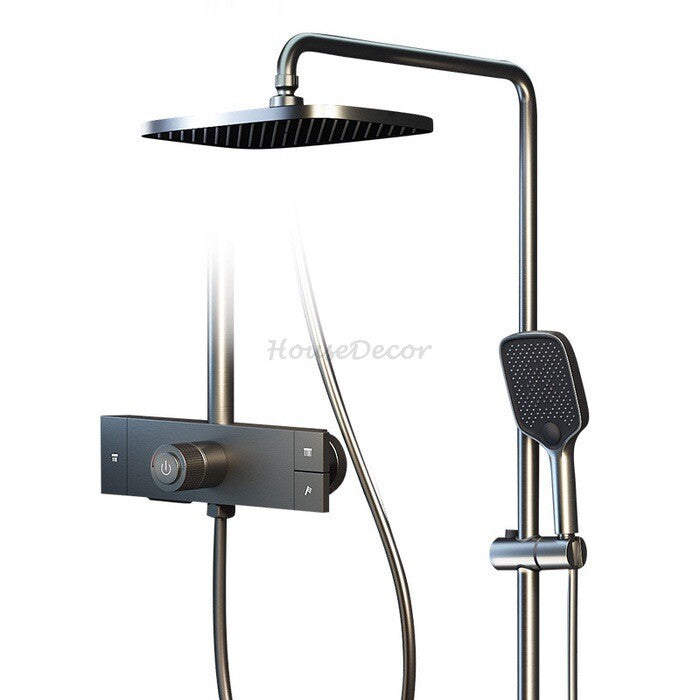 Modern bath shower mixer tap waterfall spout detail view