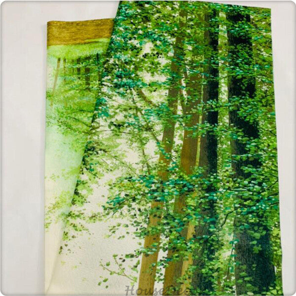 Green Fabric doorway curtain room divider design detail view