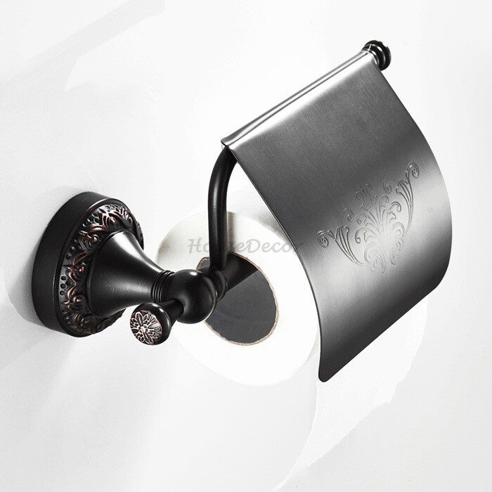 Black toilet paper holder detailed product view detail view