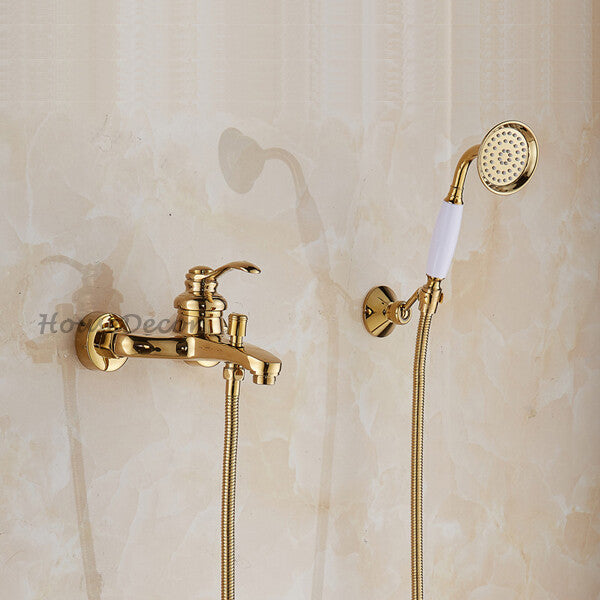 Gold bath shower mixer tap handheld shower set main view