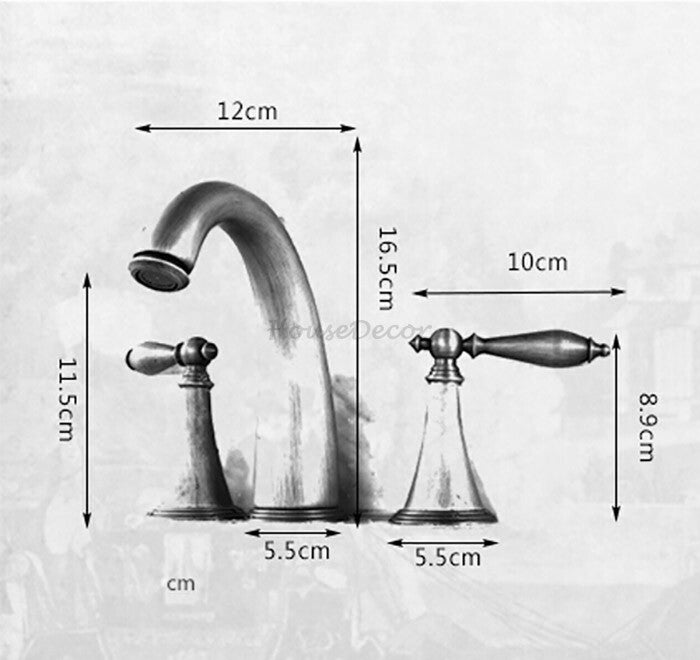 Antique Brass bath shower mixer tap dual handle control detail view