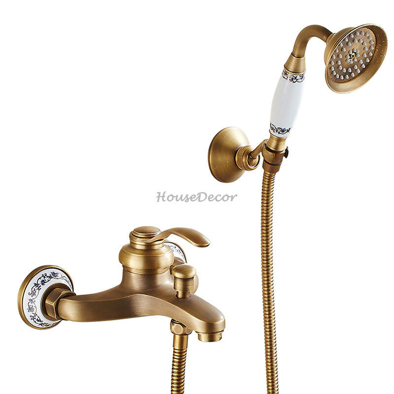 Antique Brass bath shower mixer tap wall mounted design additional view