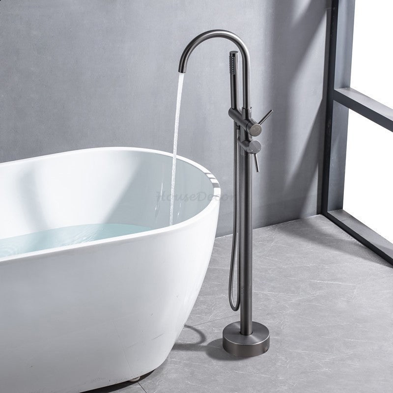 Modern bath shower mixer tap floor mounted design detail view
