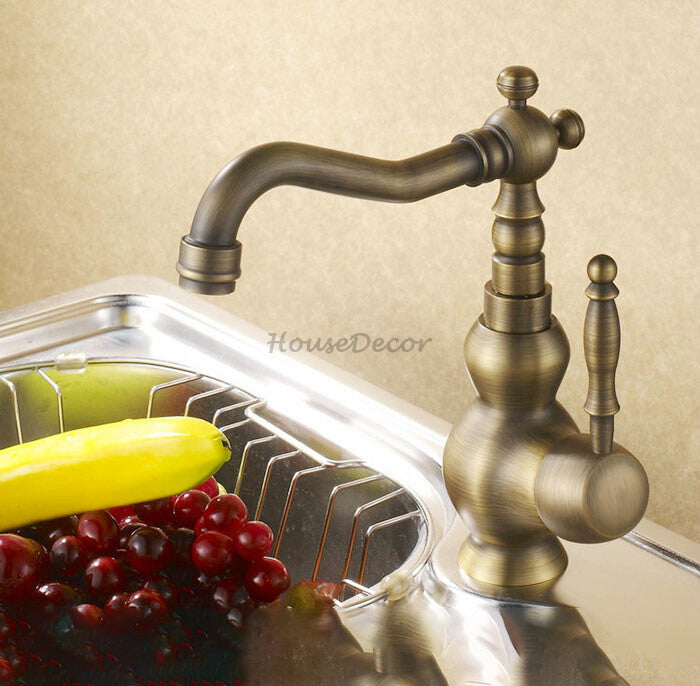 Antique Brass kitchen sink mixer tap swivel spout main view