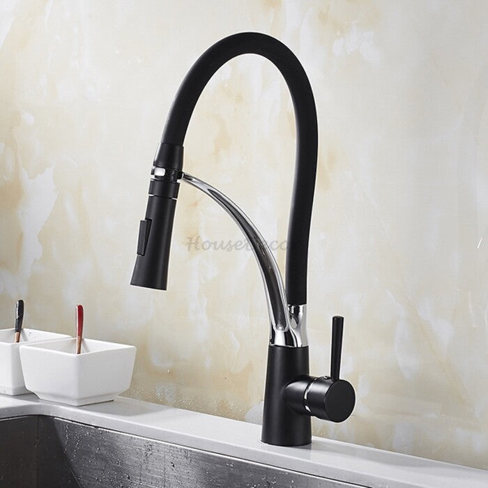 Black Brass kitchen sink mixer tap swivel spout detail view
