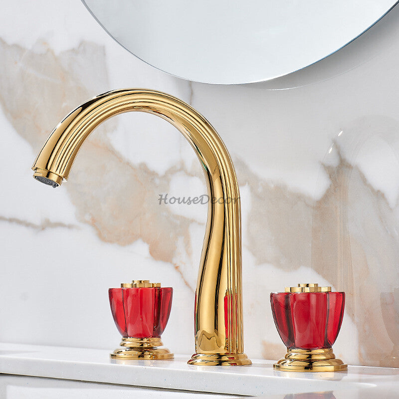 Gold bath shower mixer tap dual handle control additional view