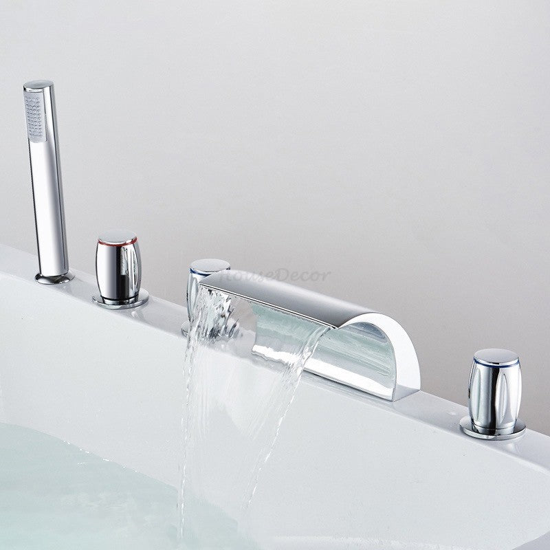 Modern bath shower mixer tap waterfall spout detail view