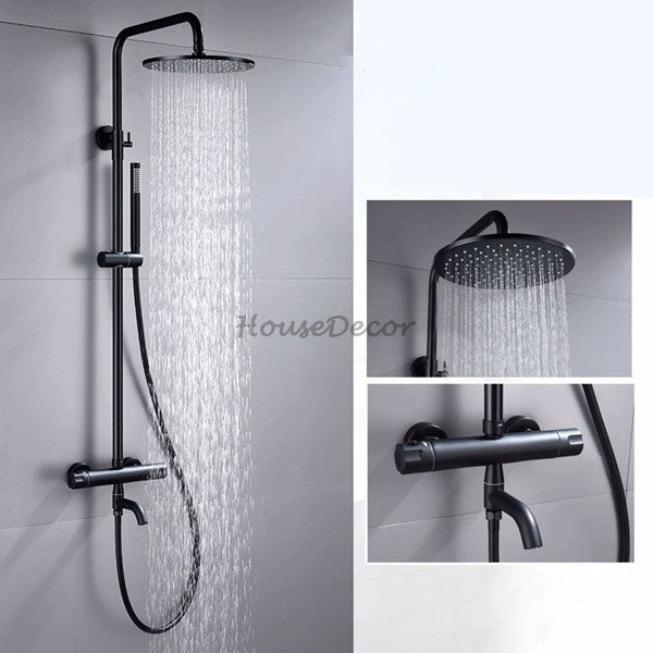 Black bath shower mixer tap thermostatic control detail view