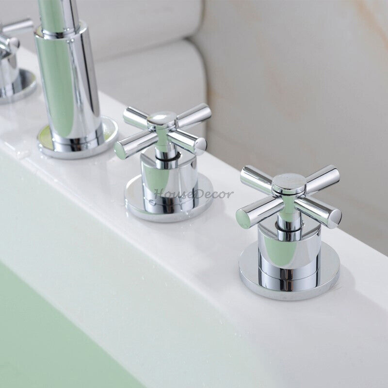 Chrome bath shower mixer tap deck mounted design detail view