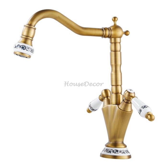 Antique Brass bath shower mixer tap swivel spout main view