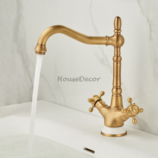 Antique Brass bath shower mixer tap swivel spout detail view
