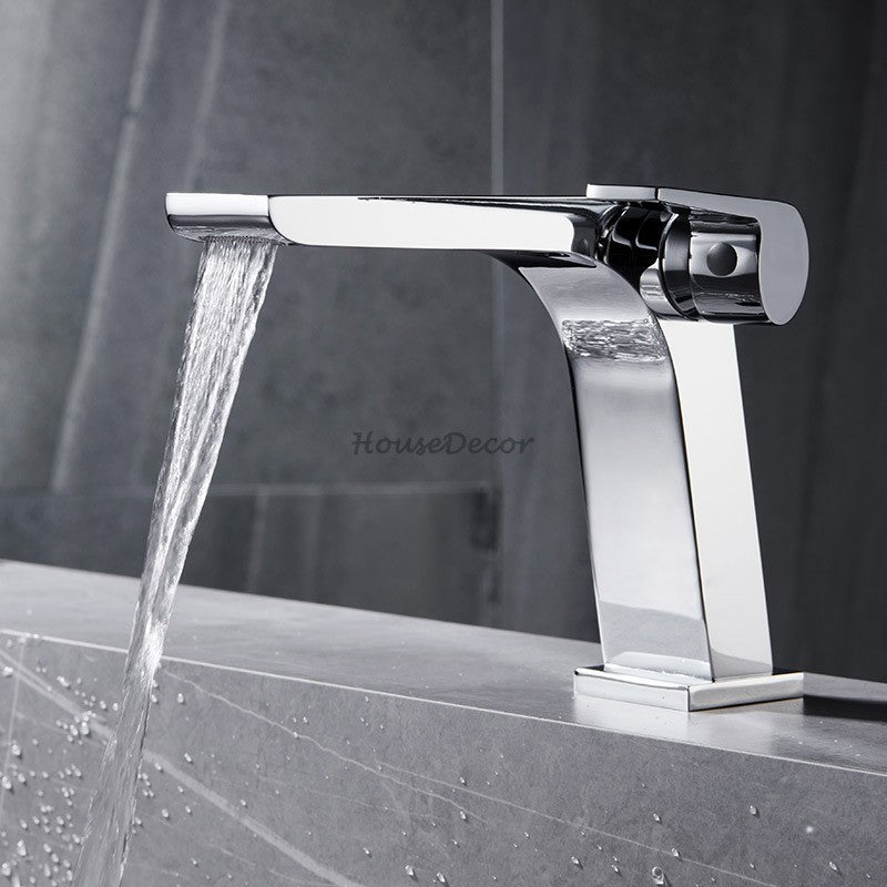Modern bath shower mixer tap waterfall spout detail view