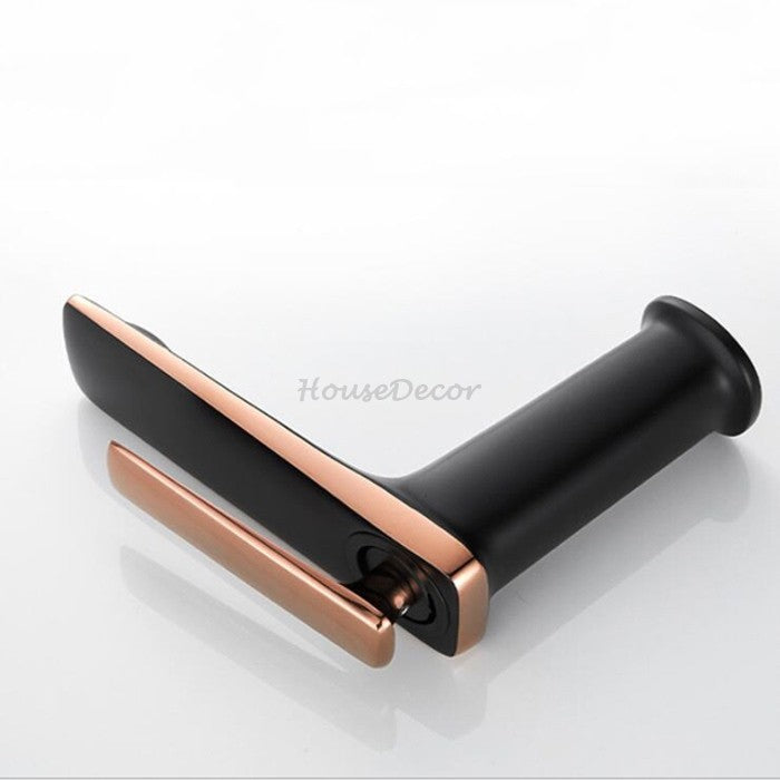 Black Brass bathroom basin mixer tap waterfall spout additional view