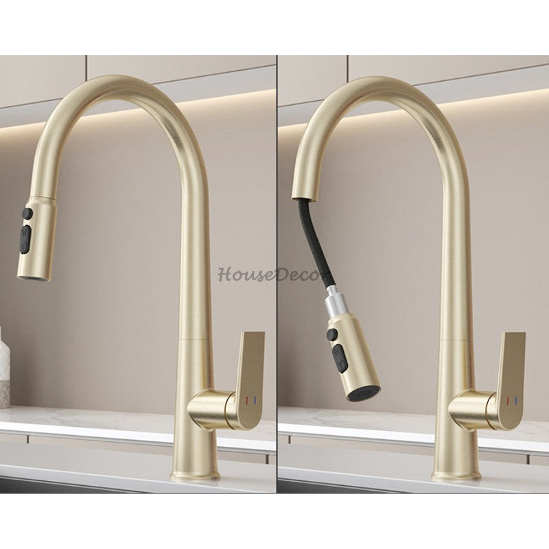 Modern kitchen sink mixer tap pull out spray detail view