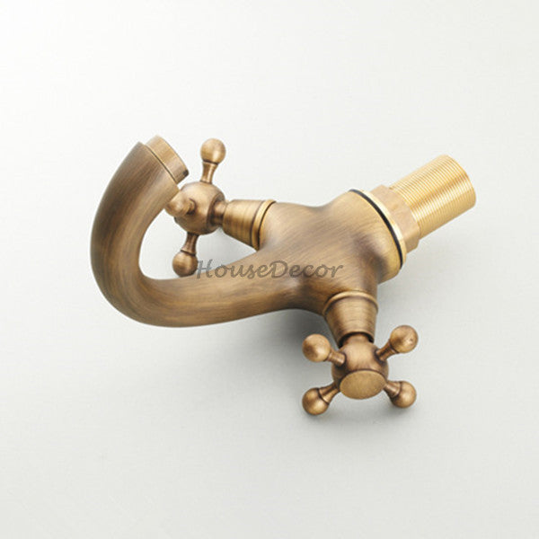 Antique Brass bath shower mixer tap dual handle control detail view