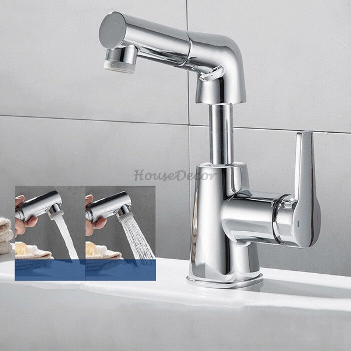 Modern bath shower mixer tap pull out spray detail view