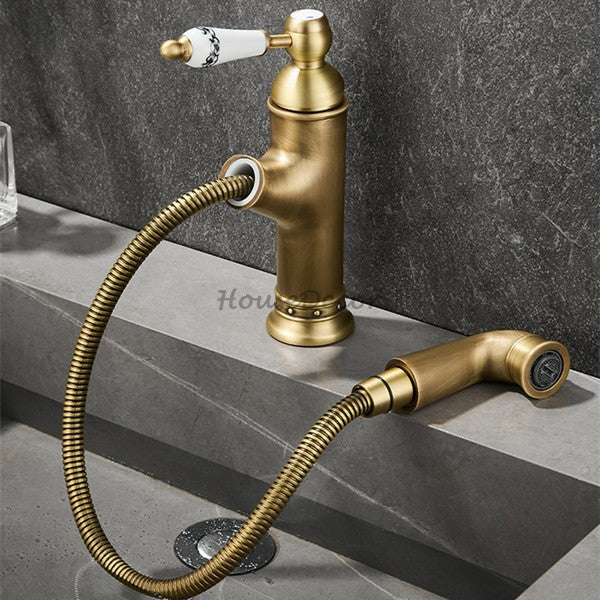 Antique Brass bath shower mixer tap pull out spray additional view
