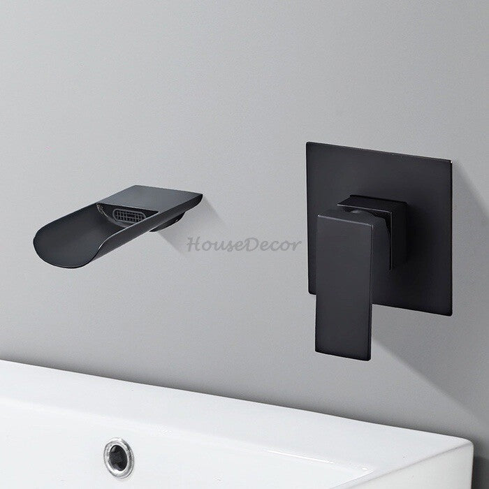 Modern bath shower mixer tap waterfall spout detail view