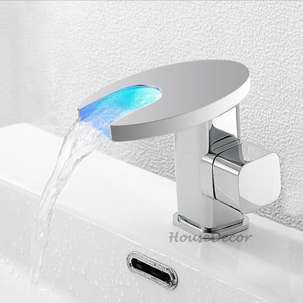 Modern bath shower mixer tap waterfall spout detail view