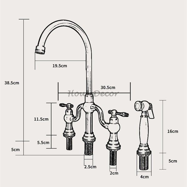 Modern kitchen sink mixer tap dual handle control additional view