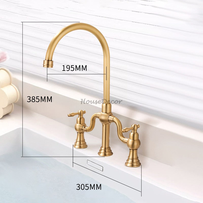 Modern kitchen sink mixer tap dual handle control detail view
