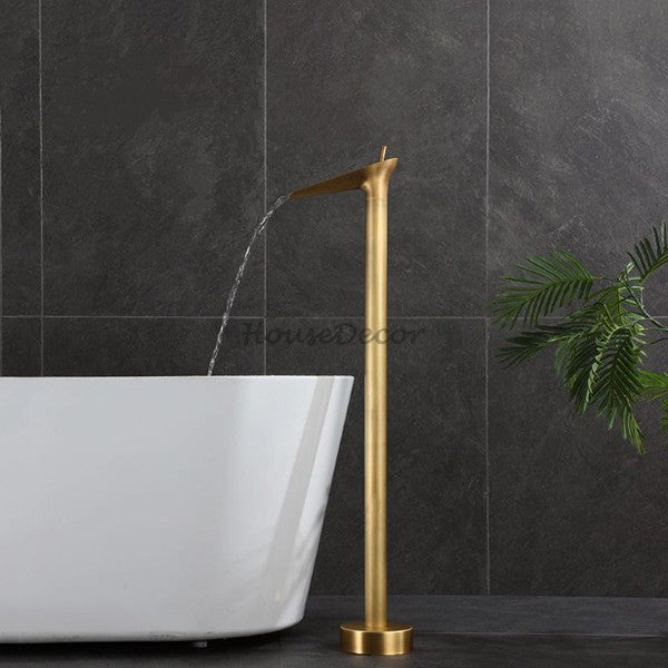 Antique Brass bath shower mixer tap waterfall spout detail view