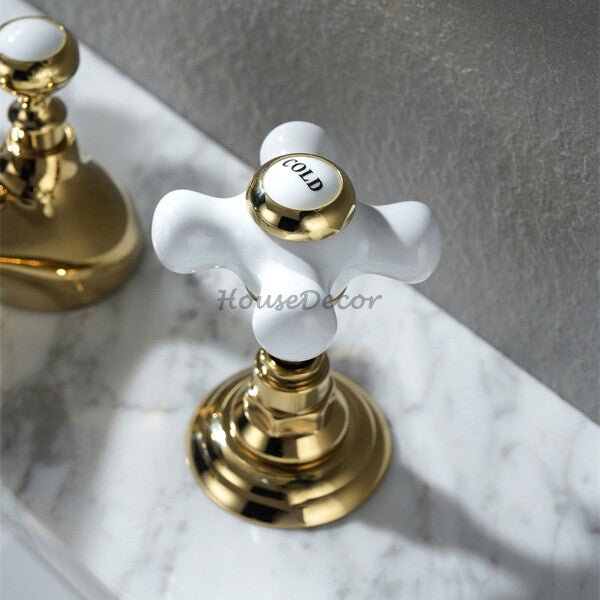 Brass bathroom basin mixer tap dual handle control additional view