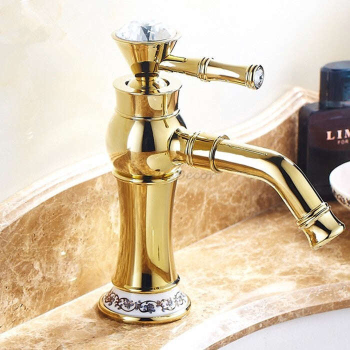 Gold Ceramic bath shower mixer tap swivel spout main view