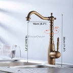 Antique Brass kitchen sink mixer tap swivel spout detail view