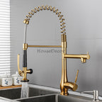 Modern kitchen sink mixer tap swivel spout detail view