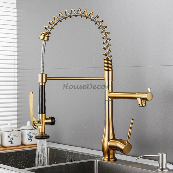 Modern kitchen sink mixer tap swivel spout detail view