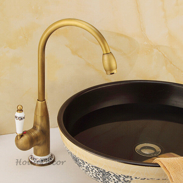 Antique Brass bathroom basin mixer tap swivel spout additional view