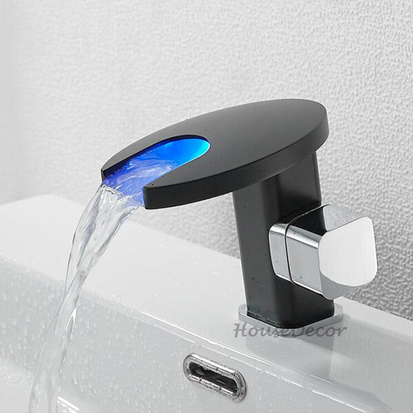 Modern bath shower mixer tap waterfall spout detail view