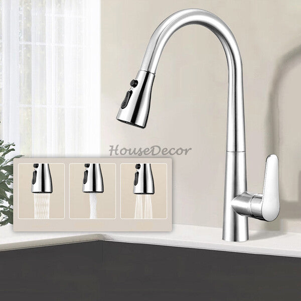 Modern kitchen sink mixer tap pull out spray detail view