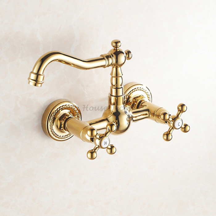 Gold Brass kitchen sink mixer tap swivel spout detail view