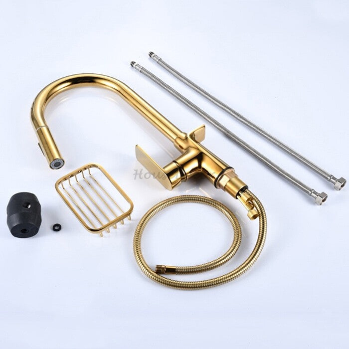 Gold bath shower mixer tap pull out spray additional view