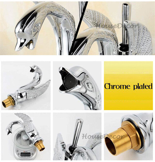 Silver bath shower mixer tap deck mounted design detail view