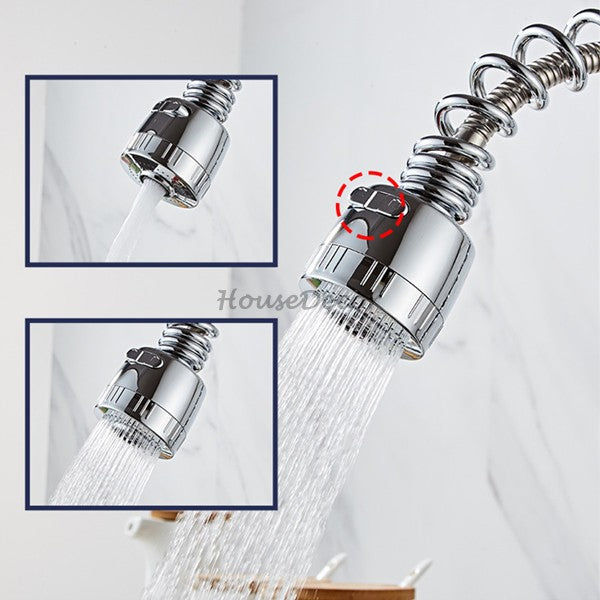 Chrome kitchen sink mixer tap pull out spray detail view