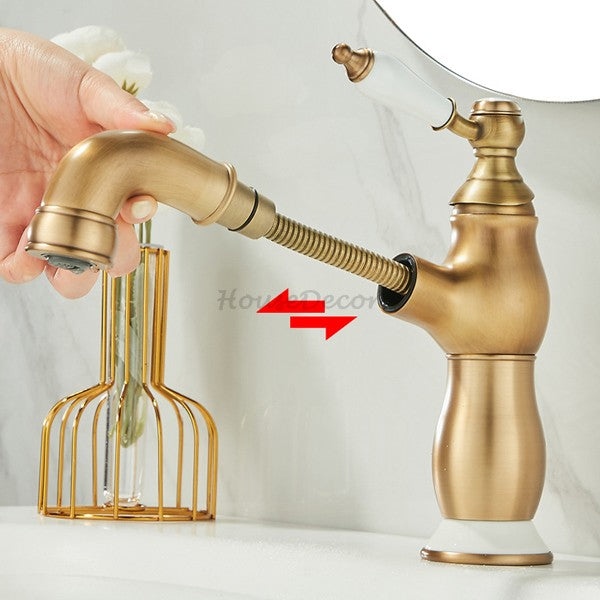 Antique Brass bath shower mixer tap pull out spray additional view